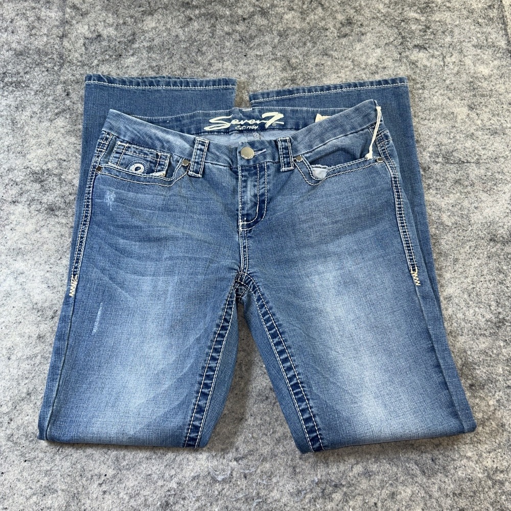 Seven 7 Bootcut Jeans Women's 12 Light Wash Denim Embellished Pockets Cowgirl - Picture 3 of 13